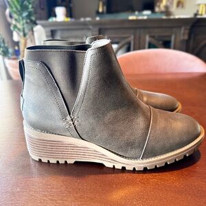 Black Ankle Boots with Suede Finish and Slip-On Design